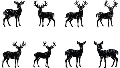 Graphic black silhouettes of wild deer