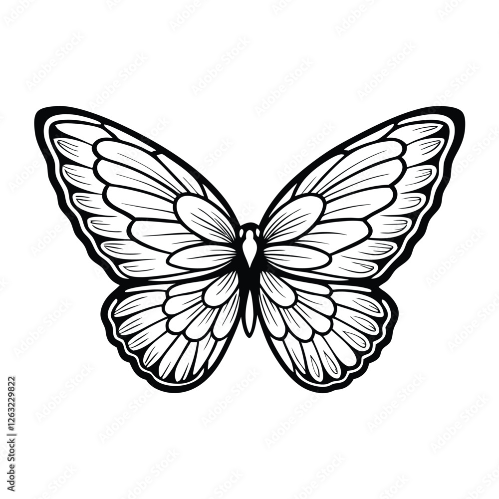 Poster create a highly detailed vector illustration of a butterfly with intricate wing patterns, featuring 