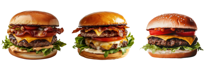 Sizzling burger feast fast food on transparent background
