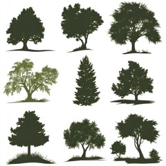 Fototapeta premium Collection of Diverse Tree Silhouettes Against White Background