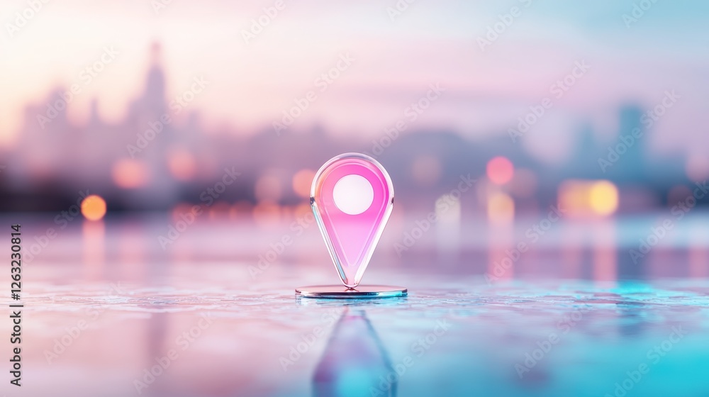 Poster a colorful, 3d location pin with a glossy, translucent surface, adding depth and dimension to digita
