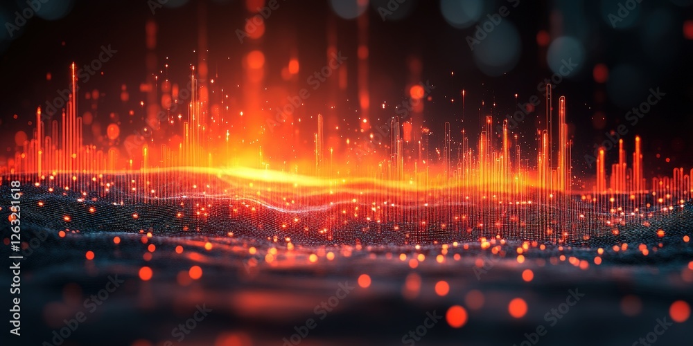 Poster visual representation of sound waves with vibrant colors and lights creating a dynamic atmosphere in