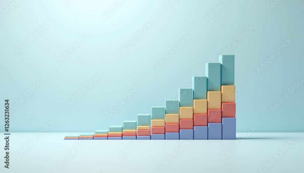 Poster minimalist infographic of a colorful stacked bar chart summarizing an investment portfolio on a ligh