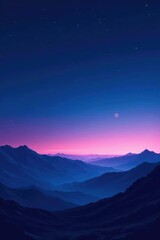 Gentle blue glow illuminates the night horizon with gentle pink streaks, soft focus, stars