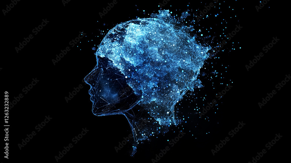 Aufkleber abstract digital head profile blue glowing network lines technology artificial intelligence ai data