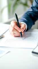 close-up of a hand using a black pen to write on a document