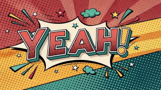 Vibrant pop art comic style with colorful yeah text and dynamic background, 4k video