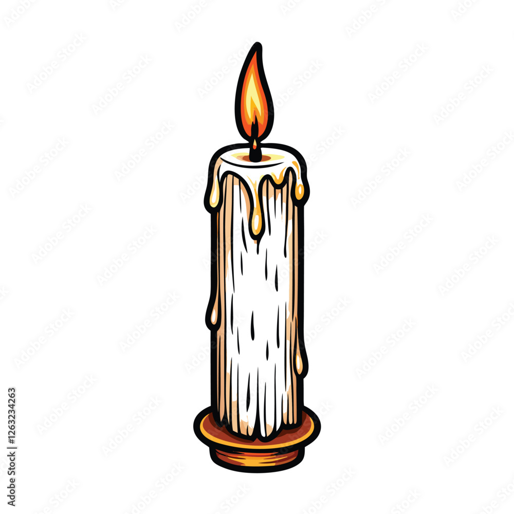 Poster create a meticulously detailed, editable stroke vector graphic of a single candle with realistically
