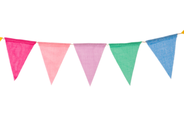 Festive garland of triangular multicolored flags isolated on a transparent background