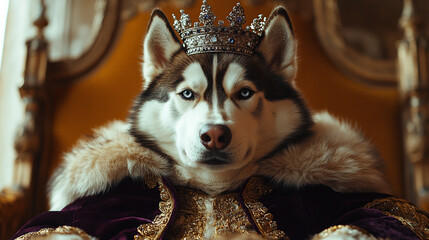 Majestic Siberian Husky Crowned With a Regal Cape in an Elegant Setting