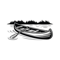 Editable vector illustration of a canoe gliding on calm lake water, featuring detailed paddles and realistic water ripples.