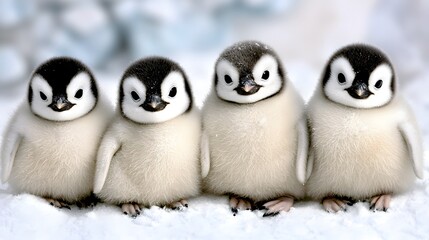 Obraz premium Charming Baby Penguins Standing Together in a Snowy Setting