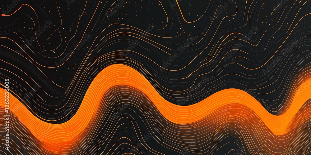 Poster abstract wavy lines create a dynamic and vibrant pattern in shades of orange and black representing 