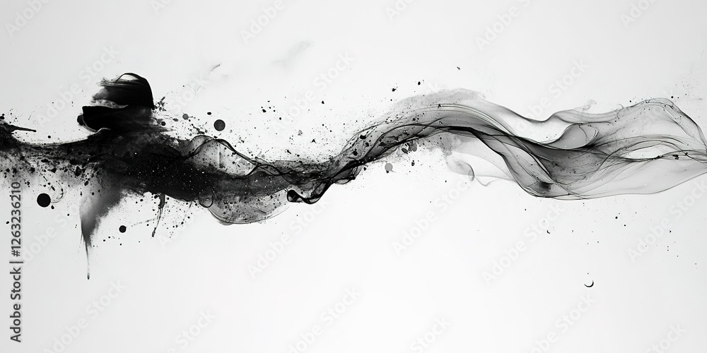 Poster dynamic black and gray abstract design flowing across a white background