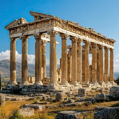 Obraz premium Sustainable Travel Destinations with ecofriendly tours of historical ruins amid vibrant summer landscapes, Sustainable Destinations