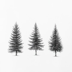 Obraz premium Three Pencil Drawn Coniferous Trees on White