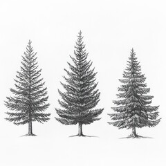 Obraz premium Three Pencil Drawn Evergreen Trees Stand Tall