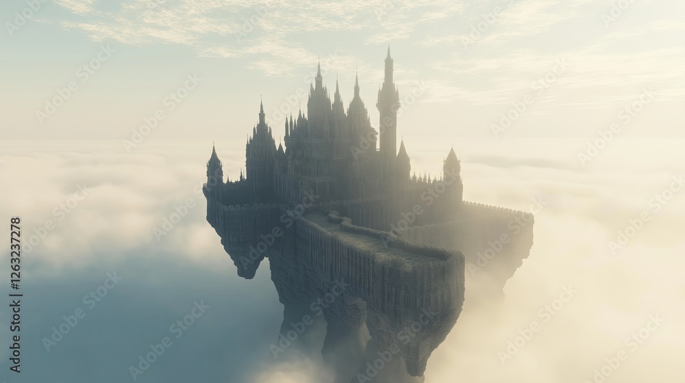 Poster a fractal castle floating in a dreamlike void, endlessly expanding in all directions
