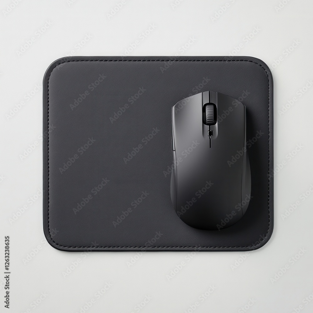 Poster black computer mouse placed on stylish mouse pad with clean background for modern workspace aestheti