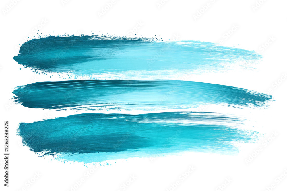Poster three vibrant turquoise brushstrokes create a dynamic and textured design element on a clean white b