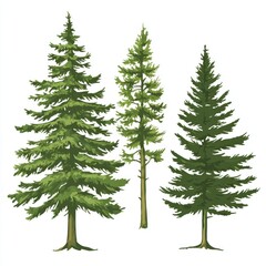 Fototapeta premium Three Evergreen Trees Illustrated Against A White Background