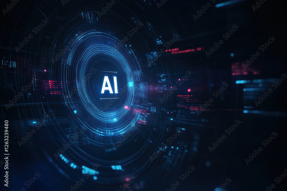 Poster modern graphic layout showcasing artificial intelligence concept in a digital environment