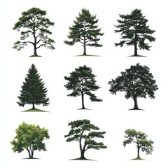 Obraz premium Collection of Various Tree Species Isolated on White Background