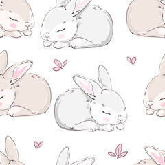 Hand Drawn Cute Bunny Pattern, print design rabbit background, children print textile design