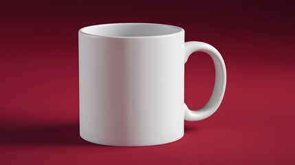 Obraz premium Empty White Coffee Mug on Red Background with Smooth Surface