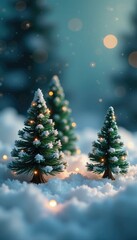 Obraz premium Tiny Christmas trees shine amidst frosty pages, twinkle, enchanted