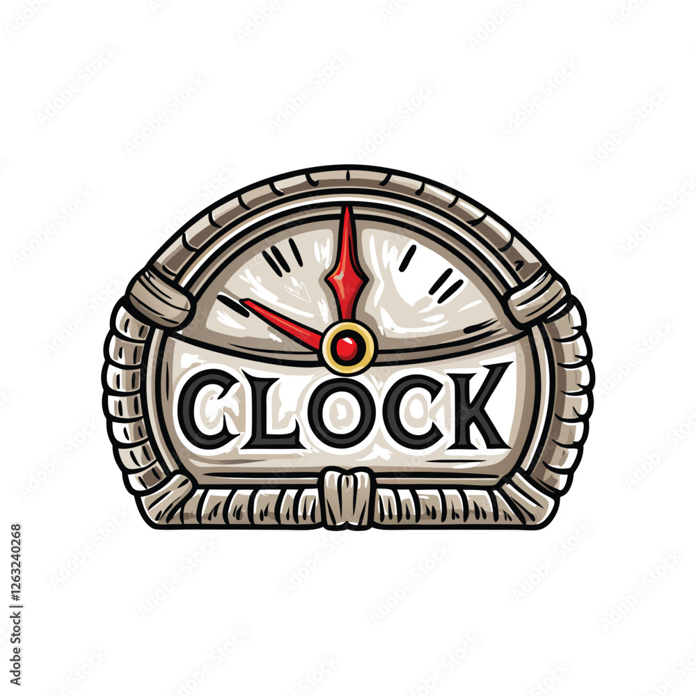 Poster create a clean, editable vector illustration of an analog clock featuring roman numerals, emphasizin