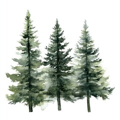 Obraz premium Watercolor Painting of Three Evergreen Trees
