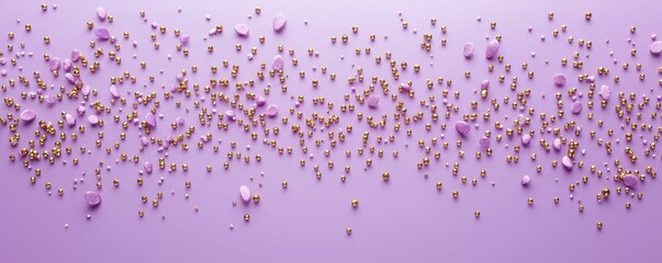 Fototapeta premium Pastel Purple Surface with Golden and Lilac Gems