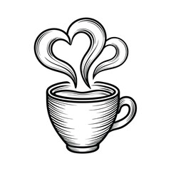 Editable vector graphic of a steaming coffee mug, ideal for logos, menus, or website design.  Clean lines, easily customizable stroke weight.