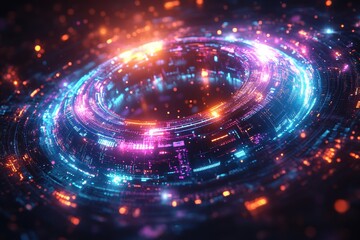Obraz premium Visual representation of digital technology in vibrant neon colors