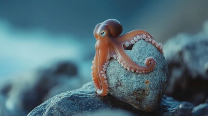 Obraz premium An octopus hugging a heart-shaped rock.