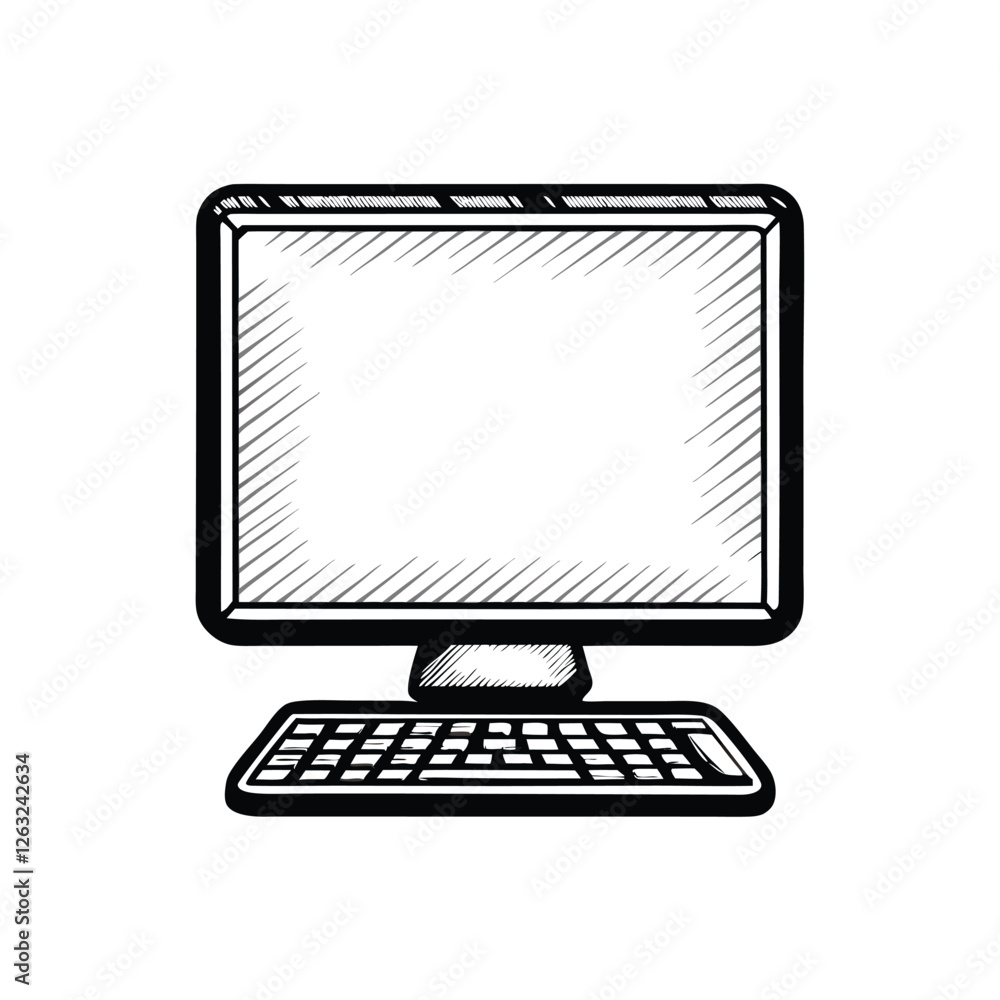 Fototapete editable stroke vector graphic of a computer monitor, isolated on a transparent background, suitable