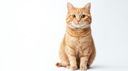 Obraz premium Adorable Ginger Cat Sitting on White Background: A Purrfect Portrait