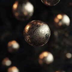 Abstract metallic spheres in dark atmosphere with soft lighting