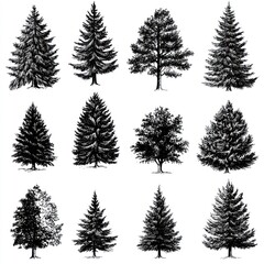 Obraz premium Twelve Ink Drawings Of Various Tree Species