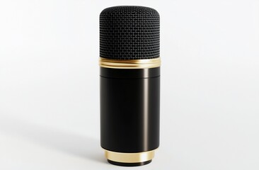 Black and gold condenser microphone isolated on white background.