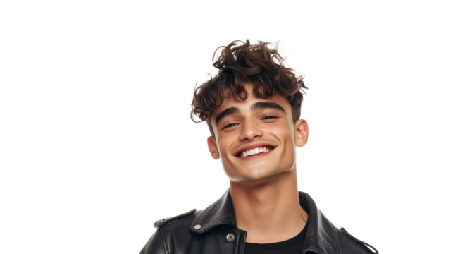 Young man smiling on a transparent background portrait studio positive vibes