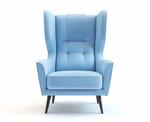 Light blue wingback armchair on white background.