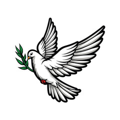 Editable vector illustration of a graceful dove carrying an olive branch, clean lines, symbolic peace.