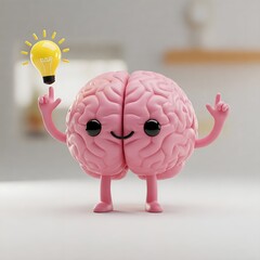 Cute Cartoon Brain with Lightbulb Symbolizing Ideas and Creativity