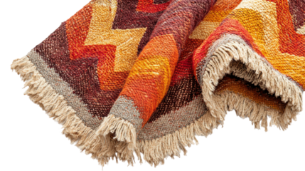 Textured vintage fringed rug home interior cozy room stylish isolated on transparent background