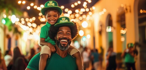 St. Patrick's Day celebration portrait with copy space, for ad promos, social media, festive environment, green themed Irish Festival