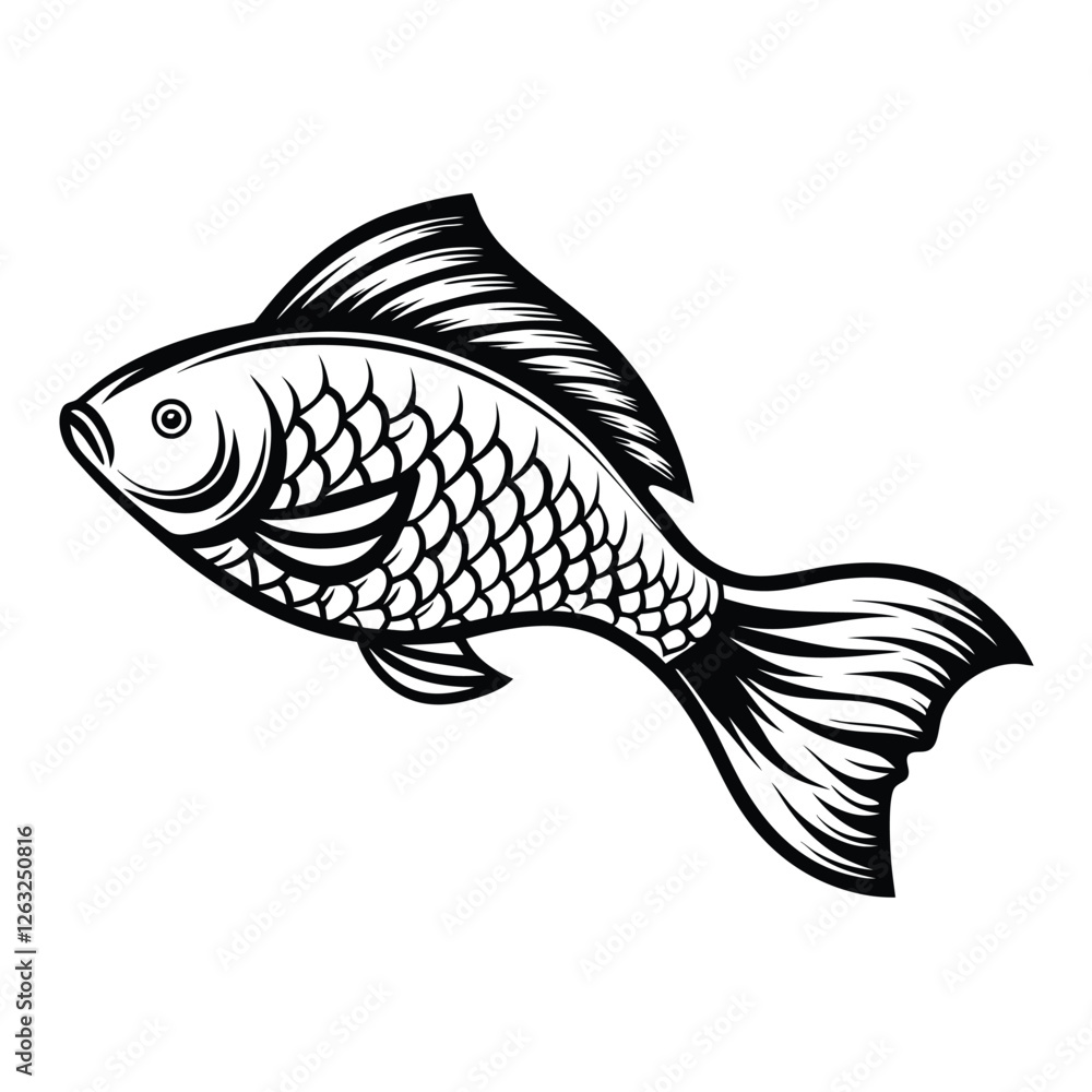 Poster create a vector illustration of a single fish swimming, with an editable stroke for easy customizati