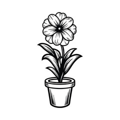 Editable vector illustration of a potted flowering plant, featuring clean lines and easily modifiable stroke weight for graphic design projects.