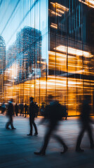 Movement of businessmen and office workers in workplaces and skyscrapers background. Ai generate.	
